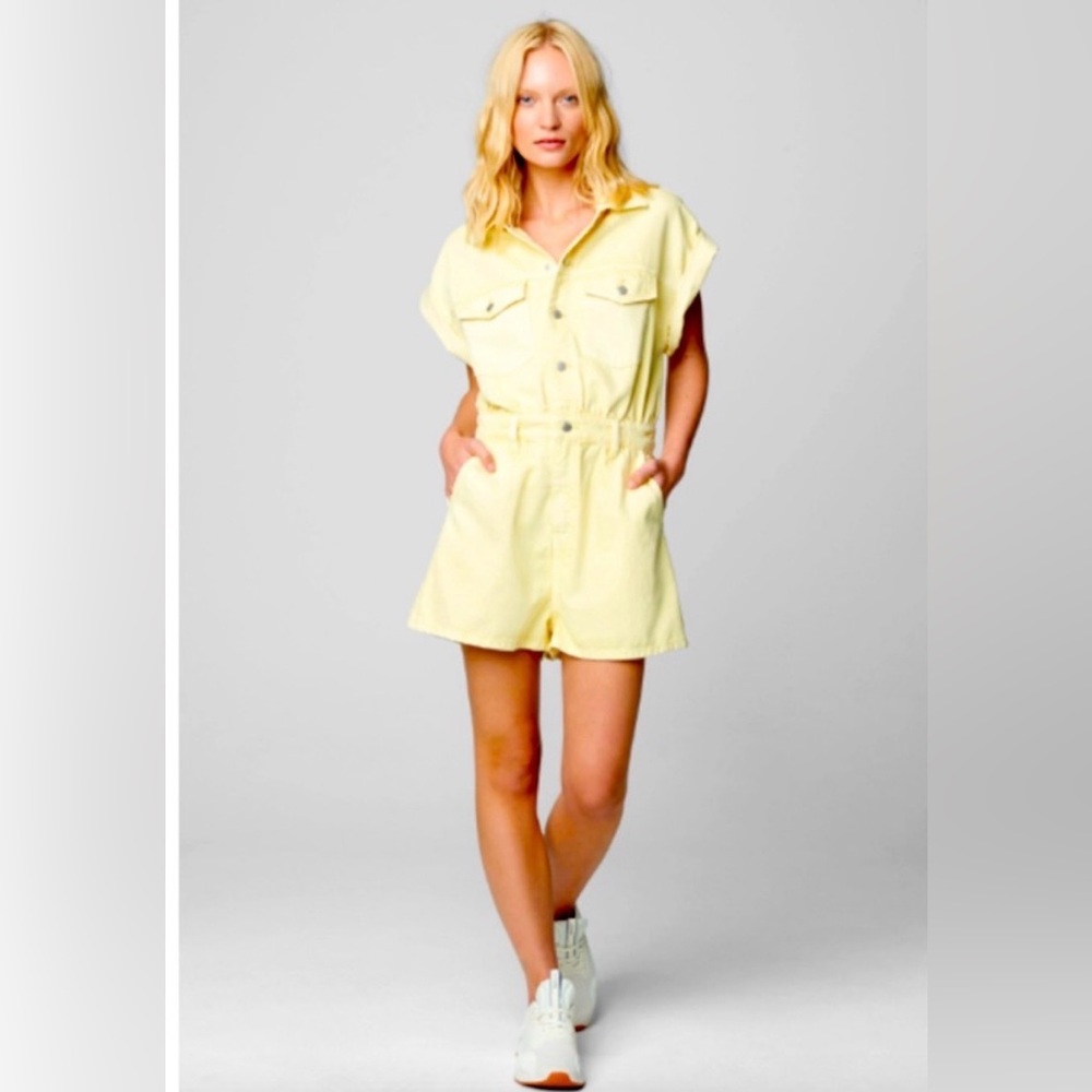 Blank NYC Lemon Yellow denim Romper jumpsuit small